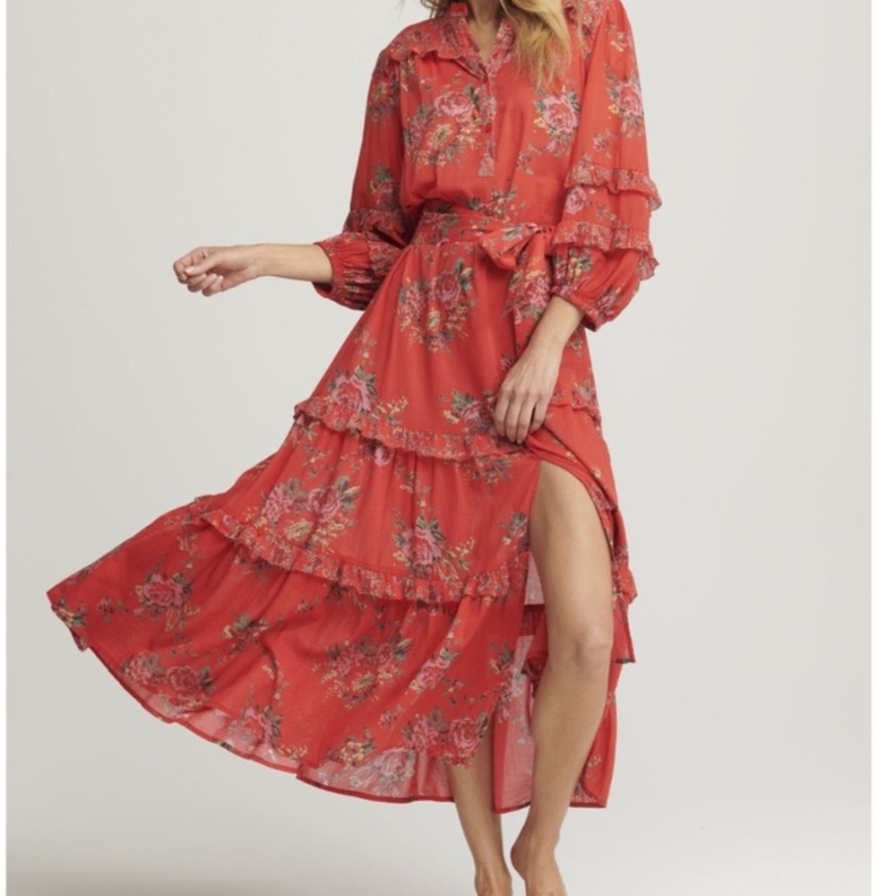 Sundays Mya Red Floral Midi Dress S